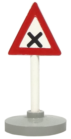 Road Sign with Post, Triangle with 'X' Pattern, Type 2 Base