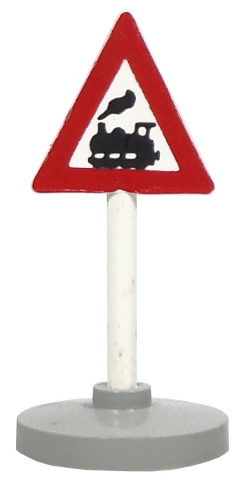 Road Sign with Post, Triangle with Train Engine Traveling Left Pattern, Type 2 Base