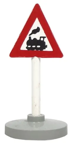 Road Sign with Post, Triangle with Train Engine Traveling Left Pattern, Type 2 Base