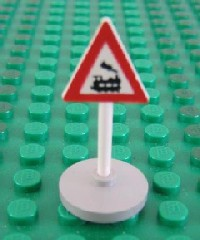 Road Sign with Post, Triangle with Train Engine Traveling Right Pattern, Type 2 Base