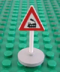 Road Sign with Post, Triangle with Train Engine Traveling Right Pattern, Type 2 Base