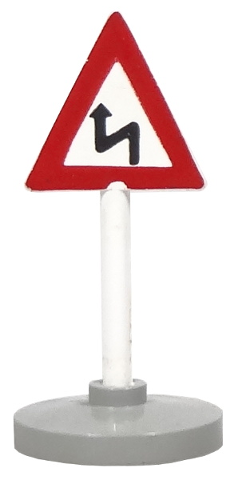 Road Sign with Post, Triangle with Curved Road Pattern, Type 2 Base