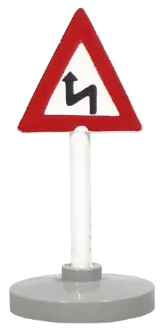 Road Sign with Post, Triangle with Curved Road Pattern, Type 2 Base