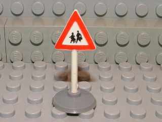 Road Sign with Post, Triangle with Pedestrian Crossing 2 People Pattern, Type 1 Base