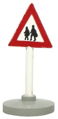 Road Sign with Post, Triangle with Pedestrian Crossing 2 People Pattern, Type 2 Base