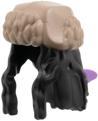 Minifigure, Hair Combo, Hair with Hat, 2 Braids over Shoulders with Molded Dark Tan Ushanka and Medium Lavender Dorsal Fin Pattern