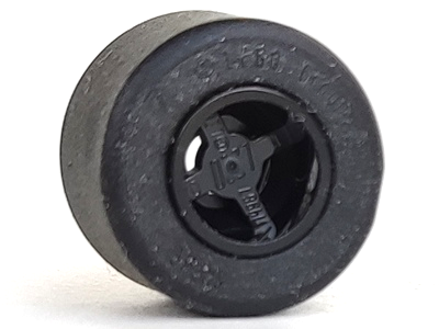 Wheel  8mm D. x 9mm for Slicks, Hole Notched for Wheels Holder Pin, Reinforced Back with Black Tire 14mm D. x 9mm Smooth Small Wide Slick (74967 / 30028)