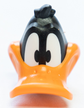 Minifigure, Head, Modified Looney Tunes Daffy Duck with Orange Beak and White Neck Pattern