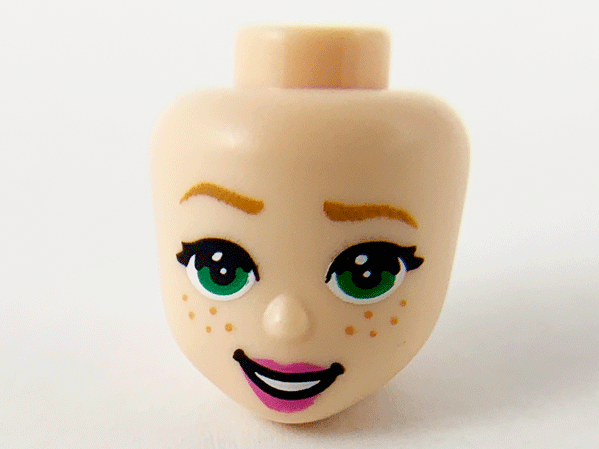 Mini Doll, Head Friends with Medium Nougat Eyebrows, Right Riased, Green Eyes, Freckles and Dark Pink Lips Pattern