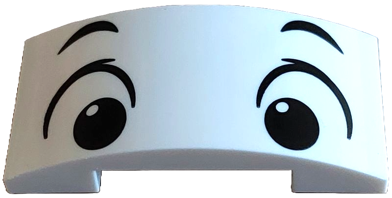 Slope, Curved 4 x 2 x 2/3 Double with Dog Face with Black Eyebrows, Eyes and Pupils Pattern