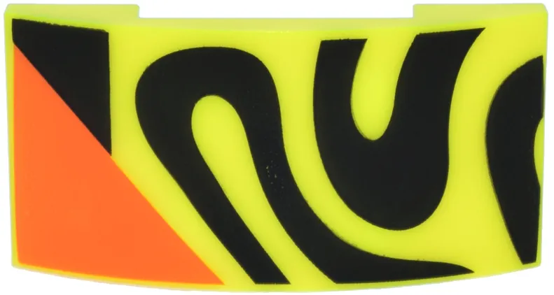 Slope, Curved 4 x 2 x 2/3 Double with Black Squiggly Lines and Trapezoid, Orange Triangle Pattern