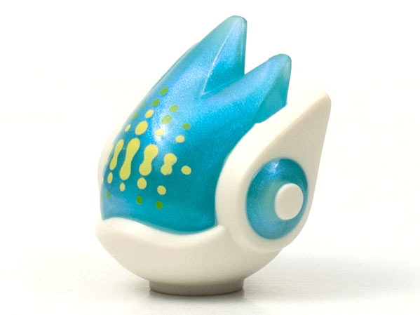 Minifigure, Head, Modified Alien with Satin Trans-Blue Face and Spikes and Yellowish Green and Lime Dots on Forehead Pattern