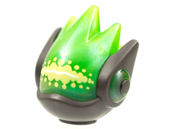 Minifigure, Head, Modified Alien with Satin Trans-Bright Green Face and Spikes and Yellowish Green Dots on Forehead Pattern