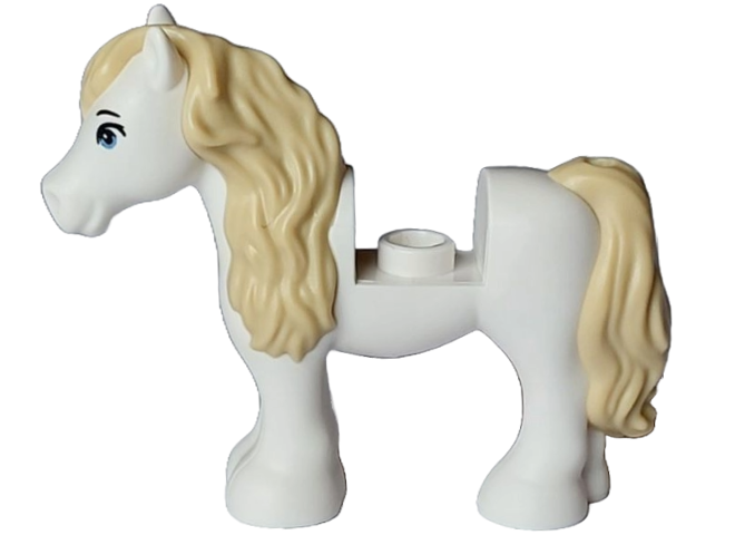 Horse, Friends Style, Pony with 1 x 1 Cutout with Molded Tan Mane and Tail and Printed Sand Blue Eyes and Black Eyebrows Pattern