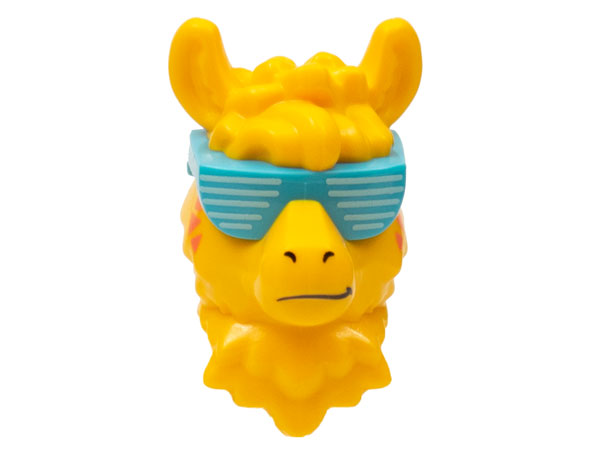 Minifigure, Head, Modified Llama, Medium Azure Sunglasses with White Lines and Coral Triangles on Cheeks Pattern