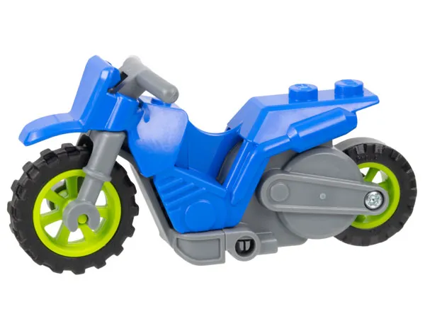 Stuntz Flywheel Motorcycle Dirt Bike with Dark Bluish Gray Frame, Lime Wheels, and Dark Bluish Gray Handlebars