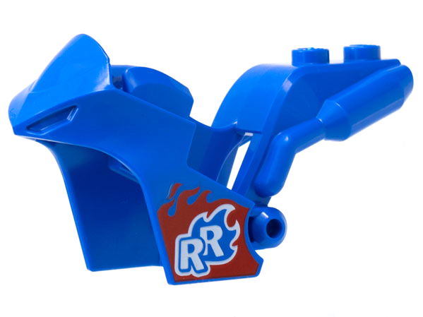 Motorcycle Fairing, Stuntz Sport Bike Tapered Front with White 'RR' on Red and Blue Flames Pattern