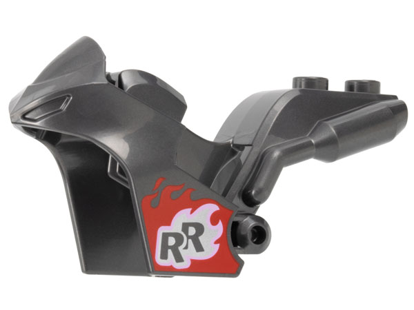 Motorcycle Fairing, Stuntz Sport Bike Tapered Front with 'RR' in Silver Flames and Red and Blue Flame on Opposite Sides Pattern