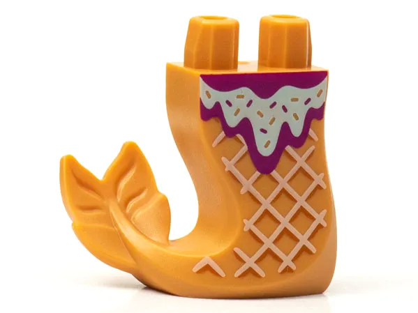 Tail, Mermaid / Merman Curved Right with Magenta and Bright Light Orange Ice Cream Toppings and Tan Waffle Cone Pattern