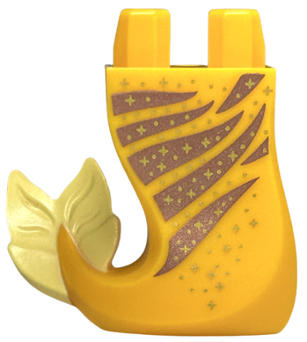 Tail, Mermaid / Merman Curved Right with Copper Curved Lines, Gold Dots and Sparkles, Bright Light Yellow Caudal Fin Pattern