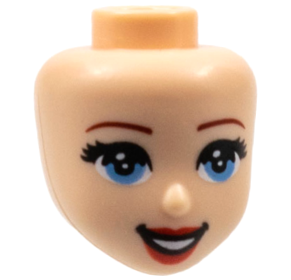 Mini Doll, Head Friends with Dark Red Eyebrows, Black Eyelashes, Medium Blue Eyes, Red Lips, and Open Mouth Smile with Teeth Pattern