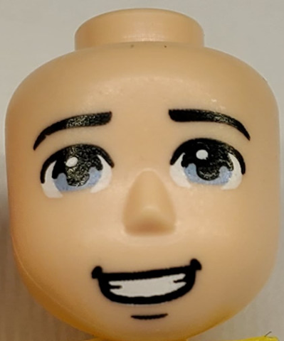 Mini Doll, Head Friends Male Large with Bright Light Blue Eyes, Black Eyebrows Curved at Ends, Open Mouth Smile, and Chin Dimple Pattern