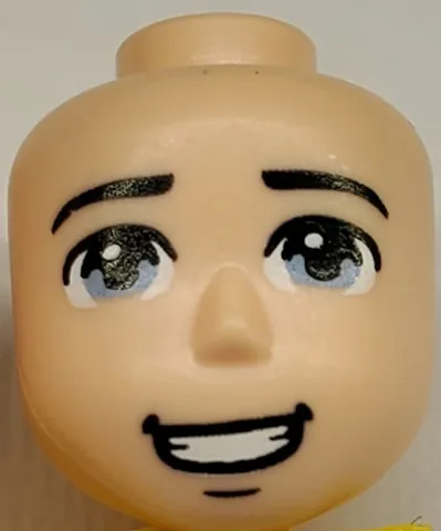 Mini Doll, Head Friends Male Large with Bright Light Blue Eyes, Black Eyebrows Curved at Ends, Open Mouth Smile, and Chin Dimple Pattern