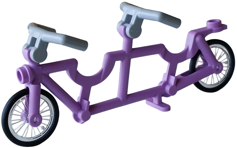 Bicycle Frame Tandem with Clips for Handlebars with Trans-Clear Wheels with Molded Black Hard Rubber Tires and Light Bluish Gray Angular Handlebars (7575 / 92851pb01 / 98397)