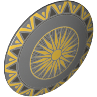 Minifigure, Shield Circular / Round Convex Face with Sunburst and Gold Trim Pattern