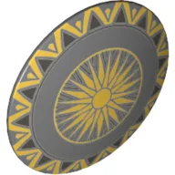 Minifigure, Shield Circular / Round Convex Face with Sunburst and Gold Trim Pattern