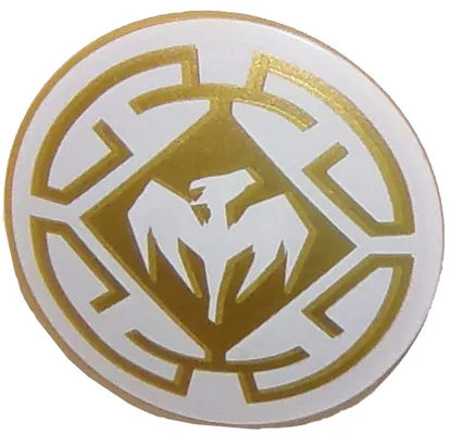 Minifigure, Shield Circular / Round Convex Face with White Dragon and Decorative Lines Pattern