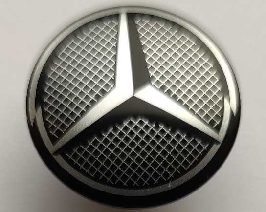 Minifigure, Shield Circular / Round Convex Face with Silver Grille and Mercedes-Benz Logo Pattern