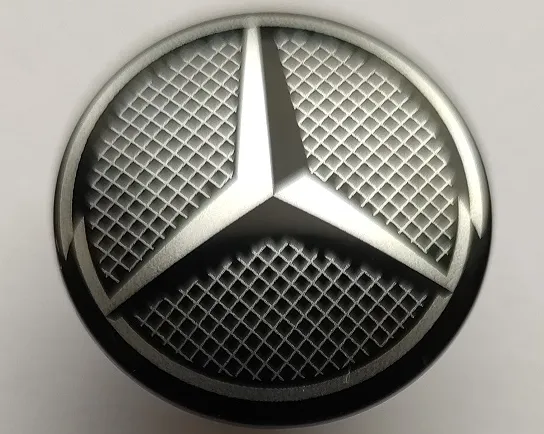 Minifigure, Shield Circular / Round Convex Face with Silver Grille and Mercedes-Benz Logo Pattern