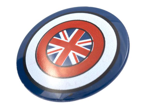 Minifigure, Shield Circular / Round Convex Face with Red and White Rings and British Union Jack Flag Pattern