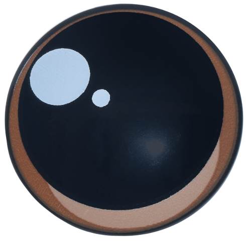 Minifigure, Shield Circular / Round Convex Face with Dark Orange and Nougat Iris and White Glints Pattern (Baby Groot Eye)