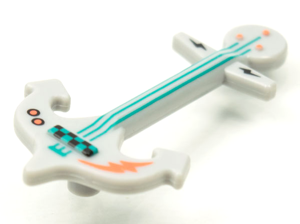 Minifigure, Utensil Musical Instrument, Guitar Electric Anchor with Dark Turquoise Strings and Coral Lightning Bolt Pattern