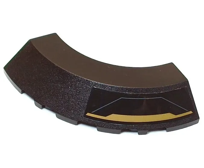 Brick, Round Corner 5 x 5 with Slope 45 Edge without Studs with Gold Stripe and Light Bluish Gray Bent Line Pattern Model Right Side (Sticker) - Set 76211