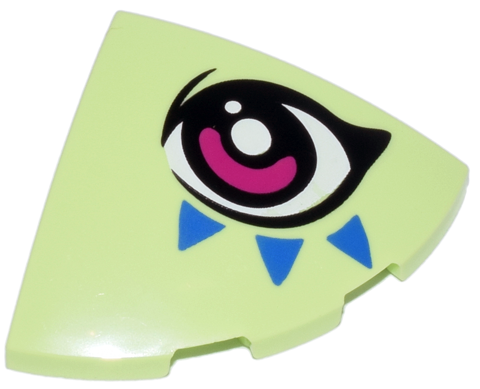 Slope, Curved 3 x 3 Corner Round with Magenta, Black and White Eye and Blue Triangles Pattern Model Left Side