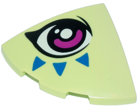 Slope, Curved 3 x 3 Corner Round with Magenta, Black and White Eye and Blue Triangles Pattern Model Right Side
