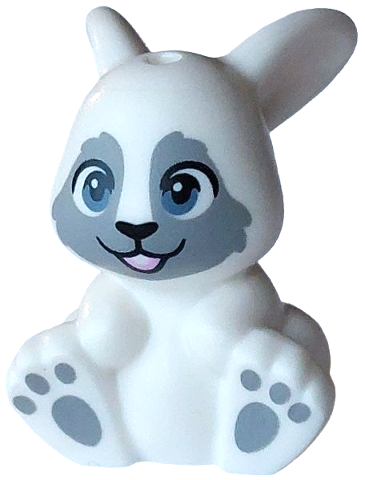 Bunny / Rabbit, Friends Style, Sitting with Sand Blue Eyes, Black Nose and Mouth, Bright Pink Tongue, Light Bluish Gray Muzzle and Paws Pattern (Snowball)