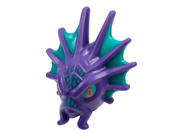 Minifigure, Head, Modified Fish Monster, Large Fin Ears, Dark Turquoise Scales and Webbing Pattern