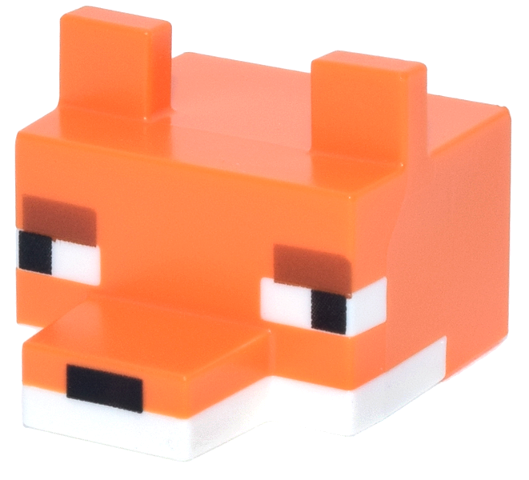 Creature Head Pixelated with Molded White Lower Face and Eyes and Printed Black Eyes and Nose, Dark Orange Eyebrows Pattern (Minecraft Fox)
