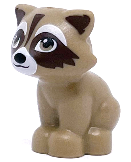 Raccoon, Friends Style with Black Nose and Mouth, White Muzzle and Eyebrows, Dark Brown Eye Patches, Inner Ears and Stripes on Tail Pattern