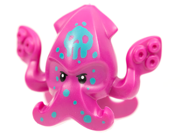 Minifigure, Head, Modified Squid with 4 Tentacles, Dark Turquoise Spots and Skull Tattoo Pattern