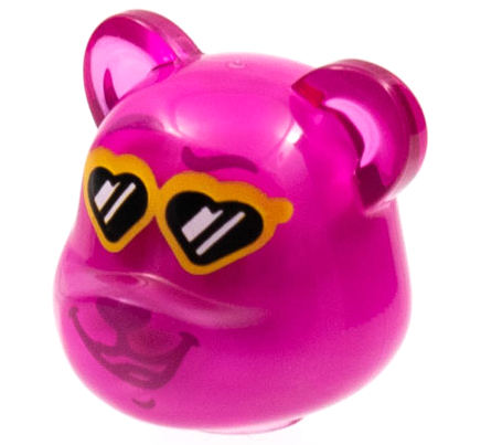 Minifigure, Head, Modified Bear with Molded Dark Pink Core and Printed Magenta Eyebrows, Nose and Mouth, Yellow Heart Sunglasses with Black Lenses Pattern