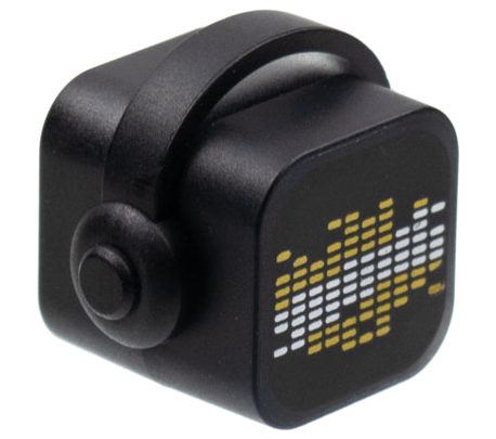 Minifigure, Head, Modified Vidiyo Beatbox with Molded Trans-Clear Front and Printed Gold and White Equalizer on Black Background Pattern