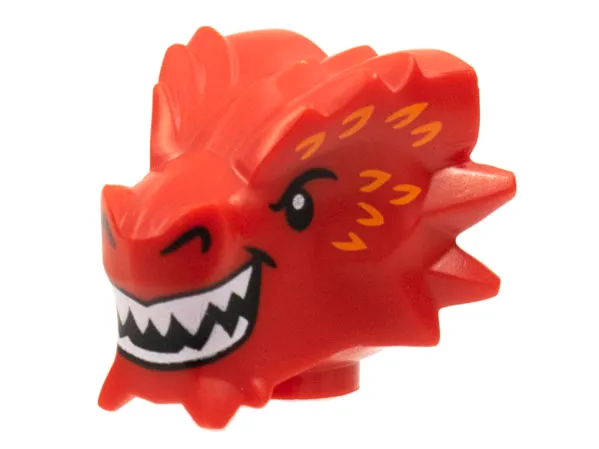 Minifigure, Head, Modified Dragon with Black Eyes and Nostrils, Orange Scales, White Sharp Teeth Pattern