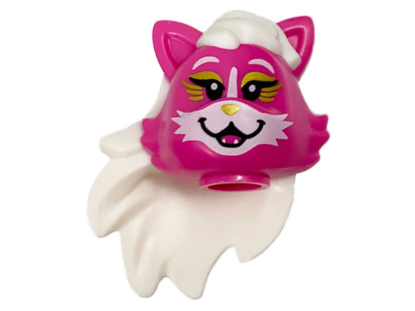 Minifigure, Head, Modified Cat with Long White Hair, Gold Eye Shadow and Nose Pattern