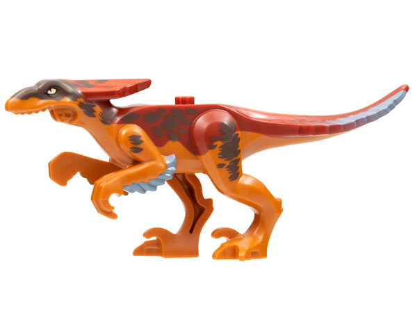 Dinosaur Body Pyroraptor with Dark Red Top, Red and Dark Brown Markings, Sand Blue Feathers Pattern