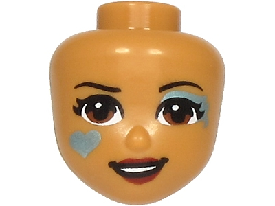 Mini Doll, Head Friends with Reddish Brown Eyes, Dark Red Lips, Open Mouth and Metallic Light Blue Eye Shadow and Heart Pattern